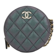 Load image into Gallery viewer, CHANEL Round Quilted Iridescent Caviar Leather Clutch Crossbody Bag Green
