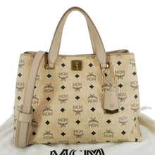 Load image into Gallery viewer, MCM Essential Large Visetos Monogram Print Tote Bag Cream