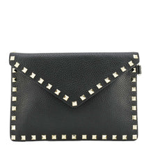 Load image into Gallery viewer, VALENTINO Rockstud V-Flap Leather Wristlet Black