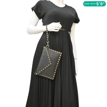 Load image into Gallery viewer, VALENTINO Rockstud V-Flap Leather Wristlet Black