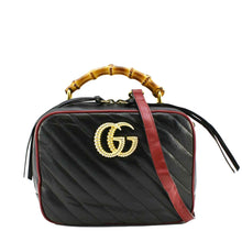 Load image into Gallery viewer, GUCCI GG Marmont Diagonal Leather Bamboo Top Handle Crossbody Bag Black 602270