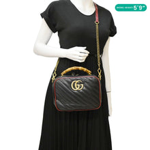 Load image into Gallery viewer, GUCCI GG Marmont Diagonal Leather Bamboo Top Handle Crossbody Bag Black 602270
