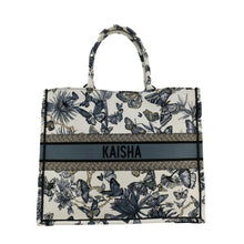 Load image into Gallery viewer, CHRISTIAN DIOR Book Butterfly Embroidered Canvas Tote Bag White