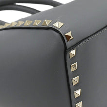 Load image into Gallery viewer, VALENTINO GARAVANI Rockstud Medium Leather Top Handle Shoulder Bag Dark Grey