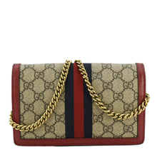 Load image into Gallery viewer, GUCCI Web Queen Margaret Mini GG Supreme Canvas Chain Wallet Beige 476079