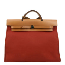 Load image into Gallery viewer, HERMES HerbagTote Shoulder Bag Canvas/Leather Red/brown with close back view