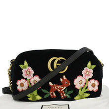 Load image into Gallery viewer, GUCCI GG Marmont Small Matelasse Deer Embroidered Velvet Camera Bag Black 447632