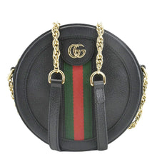 Load image into Gallery viewer, GUCCI Ophidia Mini GG Round Web Leather Crossbody Bag Black 550618