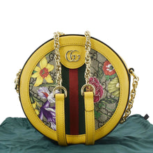 Load image into Gallery viewer, GUCCI Ophidia Mini Flora GG Round Supreme Monogram Web Crossbody Bag Yellow 550618