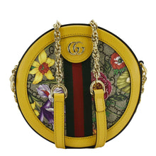 Load image into Gallery viewer, GUCCI Ophidia Mini Flora GG Round Supreme Monogram Web Crossbody Bag Yellow 550618