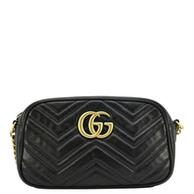 Load image into Gallery viewer, GUCCI GG Marmont Small Matelasse Chevron Leather Camera Bag Black 447632