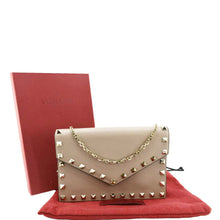 Load image into Gallery viewer, VALENTINO Rockstud Envelope Leather Chain Crossbody Bag Taupe