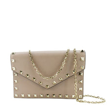 Load image into Gallery viewer, VALENTINO Rockstud Envelope Leather Chain Crossbody Bag Taupe