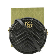 Load image into Gallery viewer, GUCCI GG Marmont Mini Round Leather Crossbody Bag Black 550154