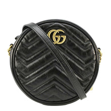 Load image into Gallery viewer, GUCCI GG Marmont Mini Round Leather Crossbody Bag Black 550154