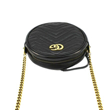 Load image into Gallery viewer, GUCCI GG Marmont Mini Round Leather Crossbody Bag Black 550154