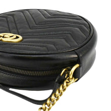 Load image into Gallery viewer, GUCCI GG Marmont Mini Round Leather Crossbody Bag Black 550154