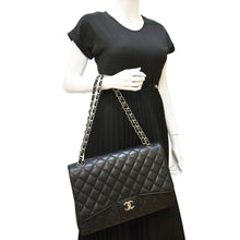 Load image into Gallery viewer, CHANEL Classic Maxi Single Flap Quilted Caviar Leather Shoulder Bag Black