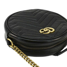 Load image into Gallery viewer, GUCCI GG Marmont Mini Round Leather Crossbody Bag Black 550154