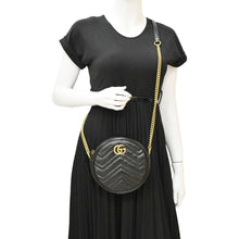 Load image into Gallery viewer, GUCCI GG Marmont Mini Round Leather Crossbody Bag Black 550154