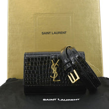 Load image into Gallery viewer, YVES SAINT LAURENT Kate Crocodile Embossed Leather Belt Bag Black