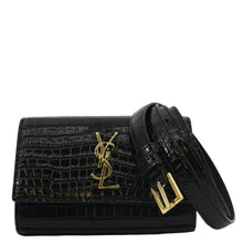 Load image into Gallery viewer, YVES SAINT LAURENT Kate Crocodile Embossed Leather Belt Bag Black