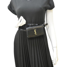 Load image into Gallery viewer, YVES SAINT LAURENT Kate Crocodile Embossed Leather Belt Bag Black