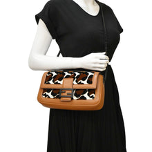 Load image into Gallery viewer, FENDI Baguette Mini Leopard Print Calf Leather Shoulder Bag Brown