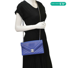 Load image into Gallery viewer, CHANEL Coco Envelope Flap Quilted Chevron Leather Crossbody Bag Blue