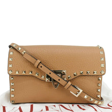 Load image into Gallery viewer, VALENTINO Garavani Rockstud Overlay Flap Small Leather Crossbody Bag Brown