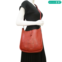 Load image into Gallery viewer, HERMES Evelyne Clemence III PM Leather Crossbody Bag Red dummy look