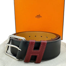 Load image into Gallery viewer, HERMES H Logo Leather Belt Black Size 110