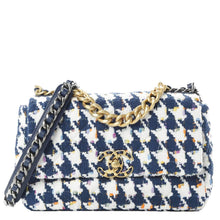 Load image into Gallery viewer, CHANEL 19 Flap Medium Quilted Tweed Hobo Bag Navy Blue