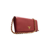 Load image into Gallery viewer, Prada Metal Oro Saffiano Leather Chain Wallet Red