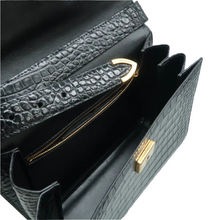 Load image into Gallery viewer, Balenciaga Ghost Shiny Calfskin Crocodile Embossed Shoulder Bag Black
