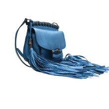 Load image into Gallery viewer, Gucci Nouveau Fringe Calfskin Medium Shoulder Bag Blue