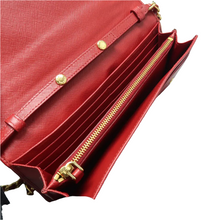 Load image into Gallery viewer, Prada Metal Oro Saffiano Leather Chain Wallet Red