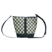 Load image into Gallery viewer, Celine Triomphe Leather Canvas Shoulder Bag Black