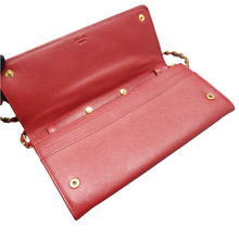 Load image into Gallery viewer, Prada Metal Oro Saffiano Leather Chain Wallet Red