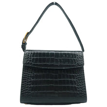 Load image into Gallery viewer, Balenciaga Ghost Shiny Calfskin Crocodile Embossed Shoulder Bag Black