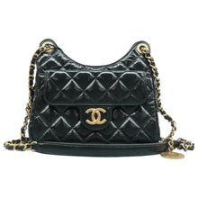 Load image into Gallery viewer, CHANEL Wavy CC Shiny Crumpled Calfskin Quilted Hobo Bag Black