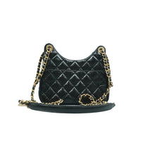 Load image into Gallery viewer, CHANEL Wavy CC Shiny Crumpled Calfskin Quilted Hobo Bag Black