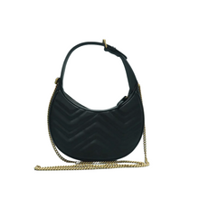 Load image into Gallery viewer, GUCCI GG Marmont Half Moon Leather Satchel Bag Black