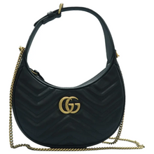 Load image into Gallery viewer, GUCCI GG Marmont Half Moon Leather Satchel Bag Black