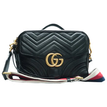 Load image into Gallery viewer, Gucci Sylvie Web Small GG Marmont Calfskin Matelasse Top Handle Shoulder Bag Black