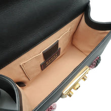 Load image into Gallery viewer, Gucci Strawberry Embroidered Small Padlock Calfskin Shoulder Bag Black