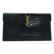 Load image into Gallery viewer, Saint Laurent  Calfskin Crocodile Embossed Uptown Monogram Clutch Black