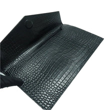 Load image into Gallery viewer, Saint Laurent  Calfskin Crocodile Embossed Uptown Monogram Clutch Black