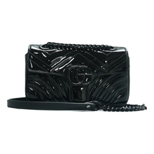 Load image into Gallery viewer, GUCCI GG Marmont Patent Leather Shoulder Bag Black