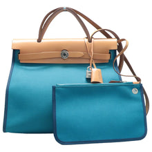 Load image into Gallery viewer, Hermes Herbag Zip 31 PM Toile H Berline Vache Hunter Shoulder Bag Blue